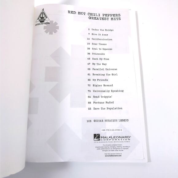 Red Hot Chili Peppers Greatest Hits for Bass Guitar Tab Sheet Music RHCP Book - Picture 2 of 4